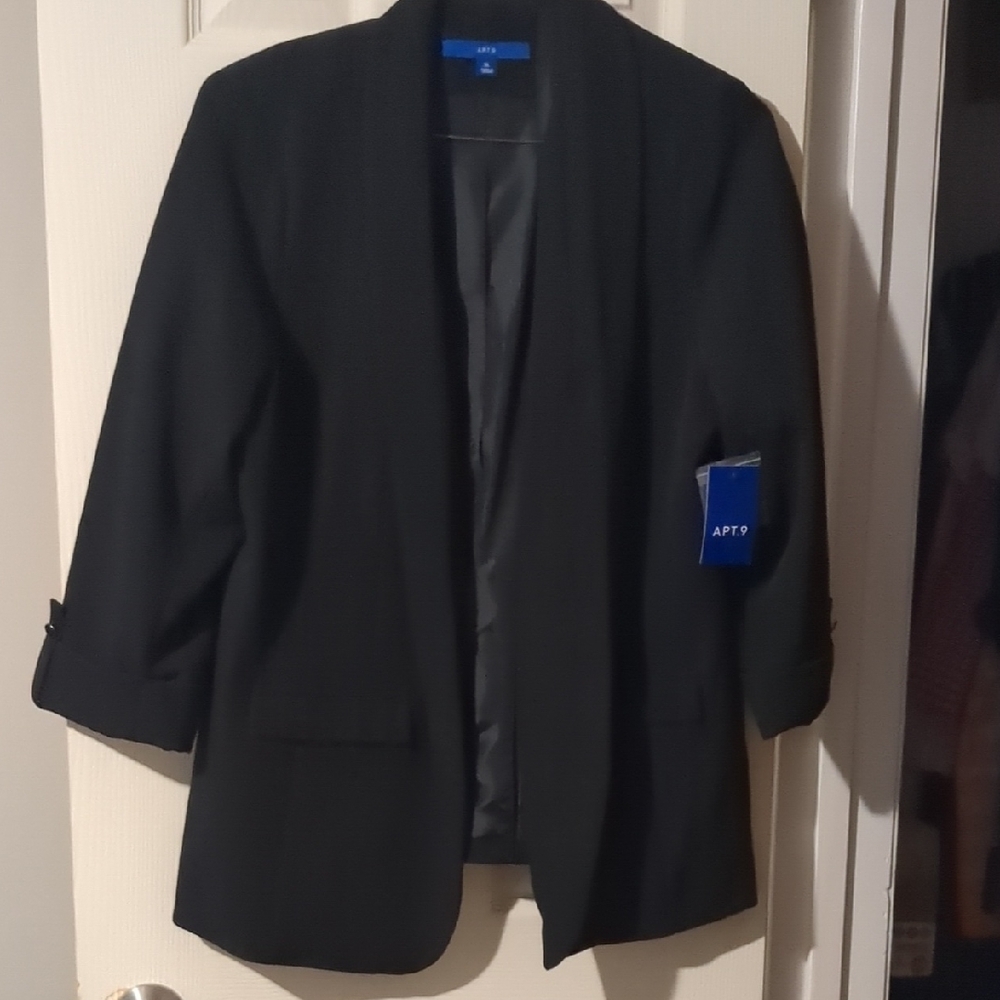 🌸 NWT Apt. 9 Black Open Front Blazer XL 3/4 Sleeve Career Office Jacket